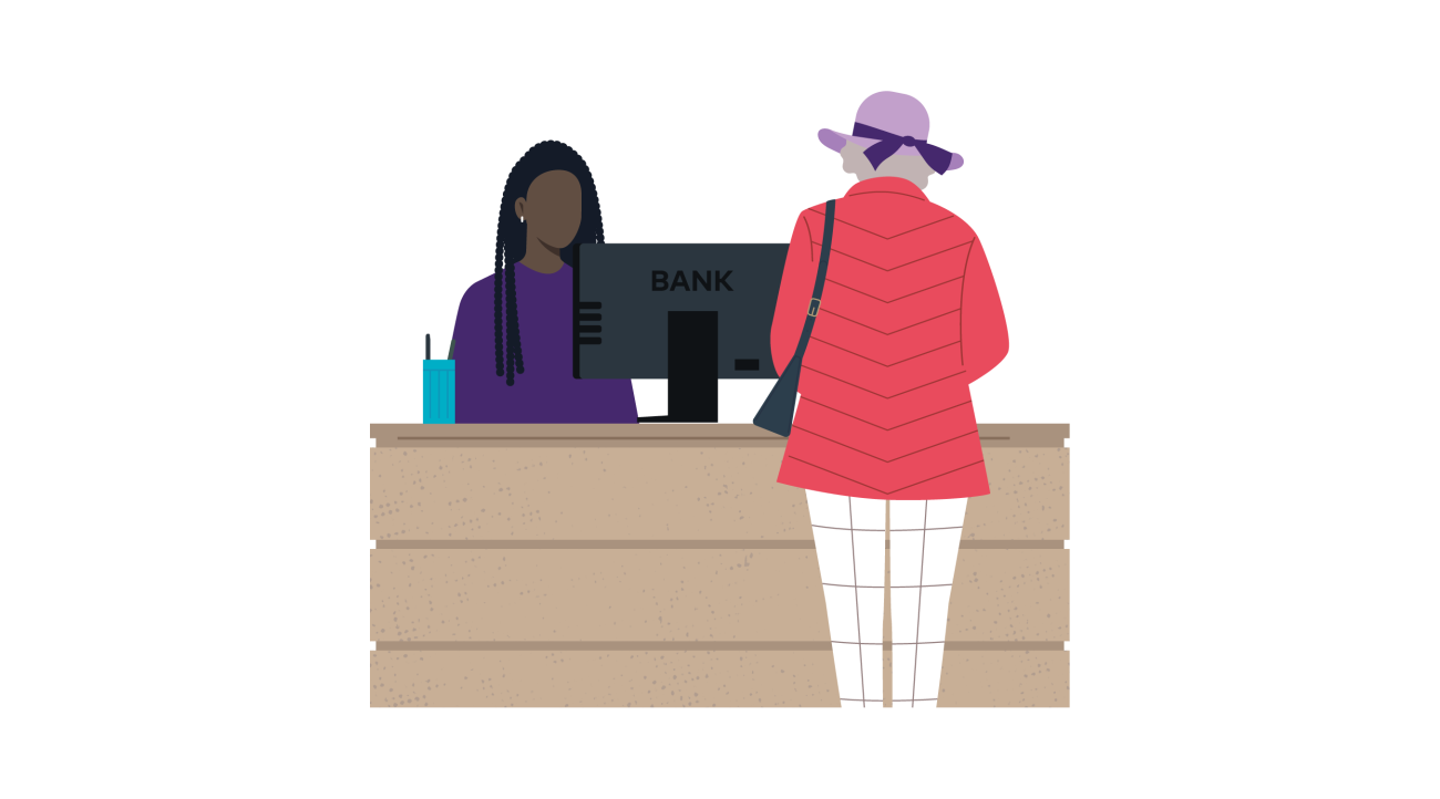 image of lady at a bank branch counter